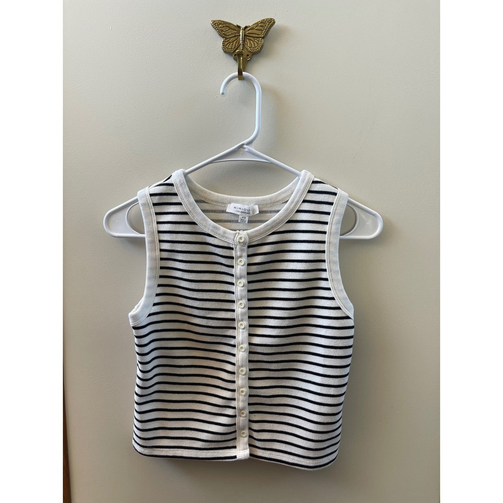 Kirious Los Angeles Tank Top Women XS White Striped Button Front Crop